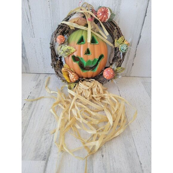 Jack O'Lantern wreath fiber optic AS IS Halloween board Decor prop - Picture 1 of 10